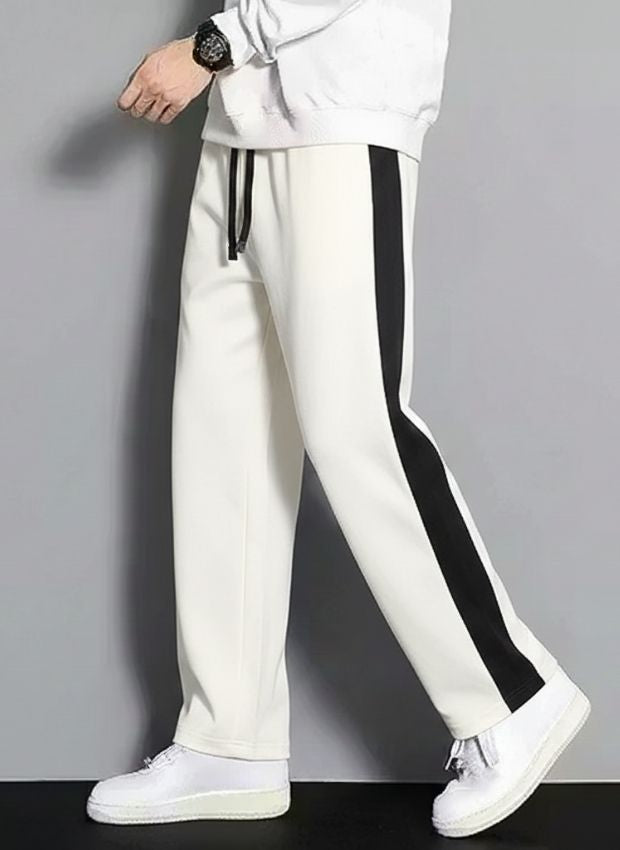 Men’s Side Stripe Relaxed Fit Track Pants ( White Color )