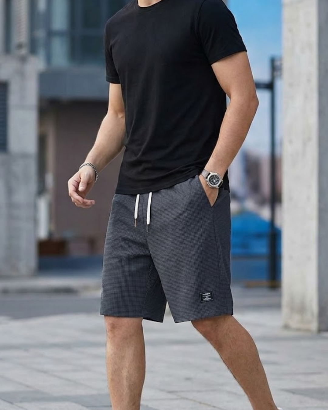 Stylish Men’s Casual Shorts – Lightweight textured Fabric, Grey Color