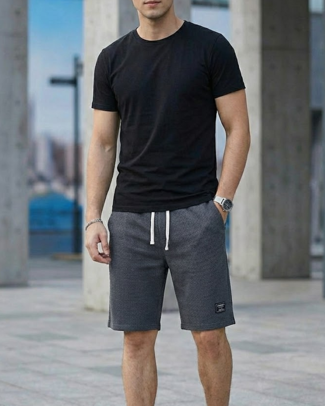 Stylish Men’s Casual Shorts – Lightweight textured Fabric, Grey Color
