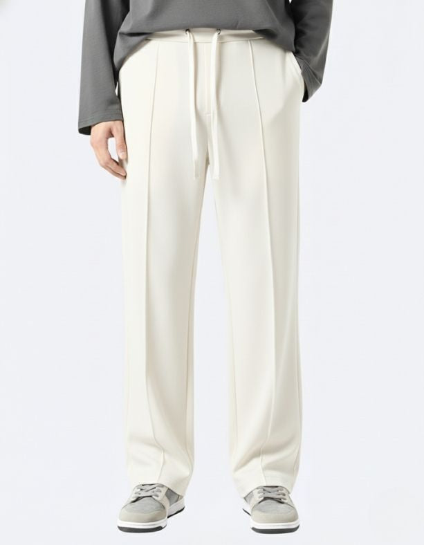 Men’s Pintuck Wide-Leg White Joggers