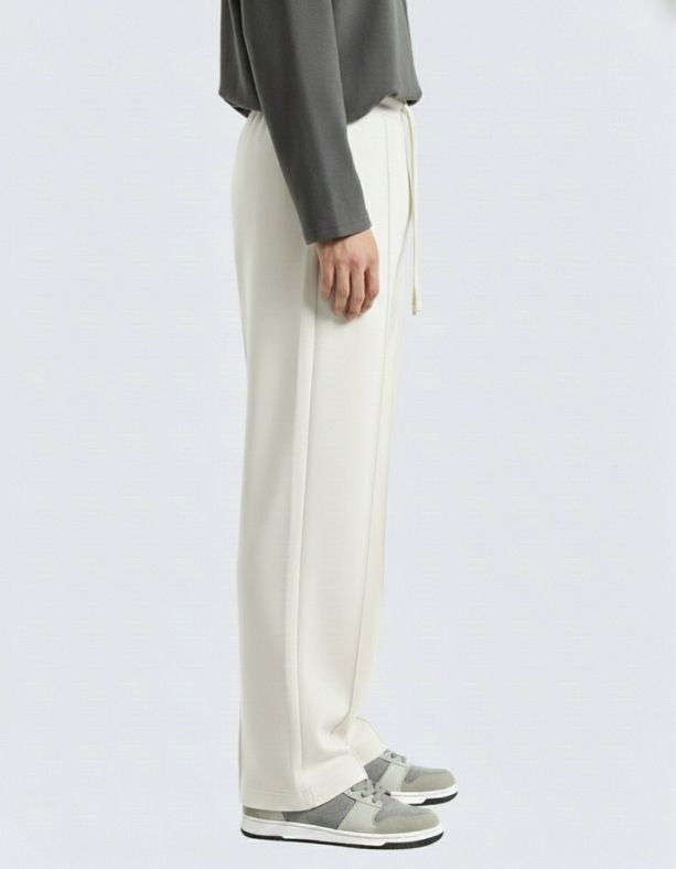 Men’s Pintuck Wide-Leg White Joggers