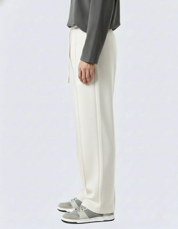 Men’s Pintuck Wide-Leg White Joggers