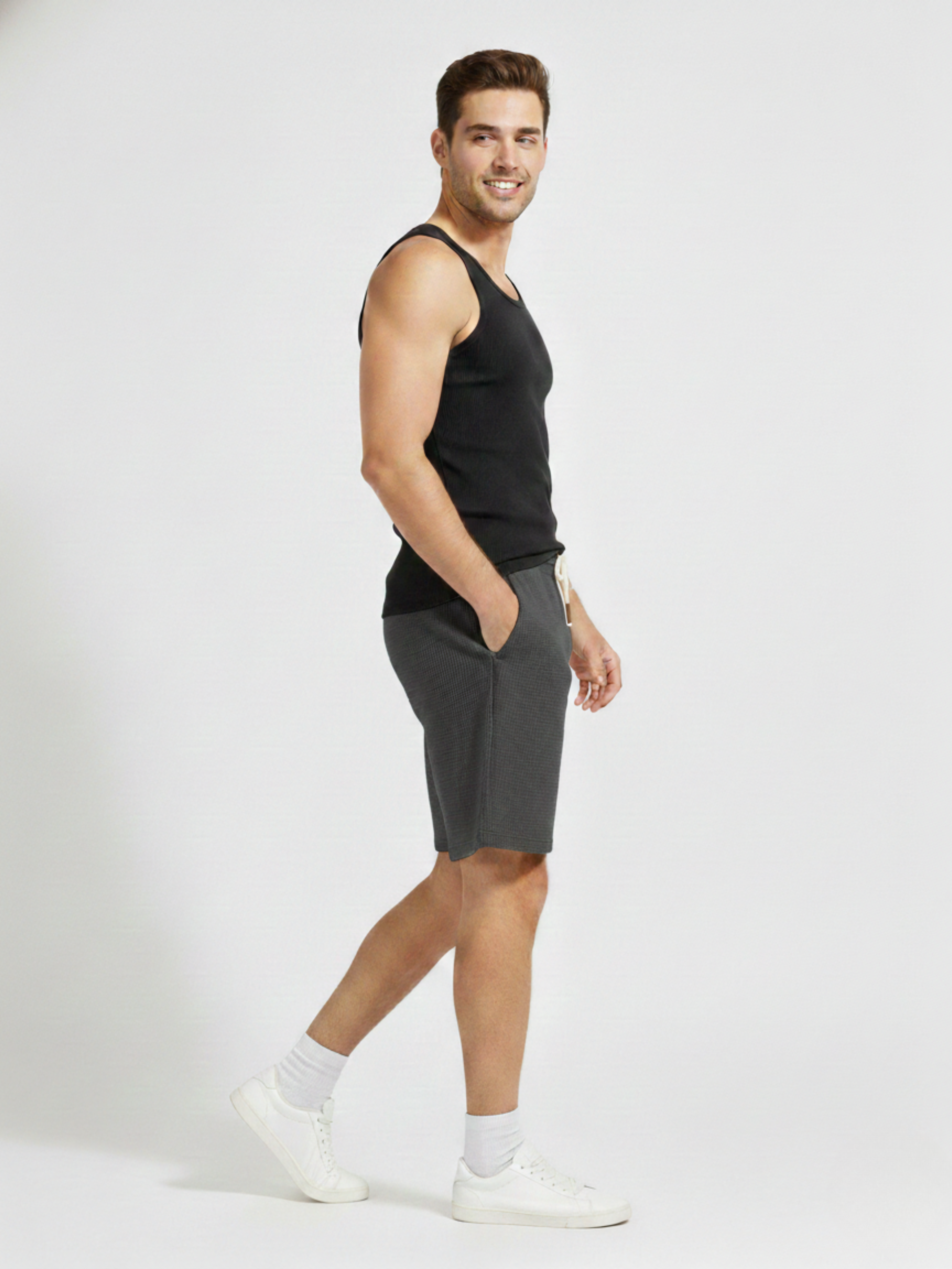 Men’s Classic Waffle Knit Comfort Shorts – Pack of 2 (Grey & Brown)