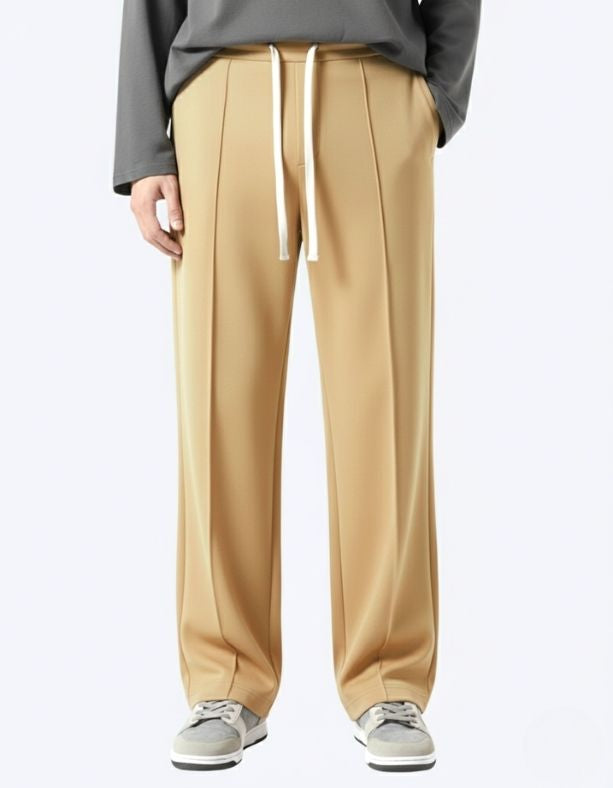 Men’s Pintuck Wide-Leg Camel Joggers