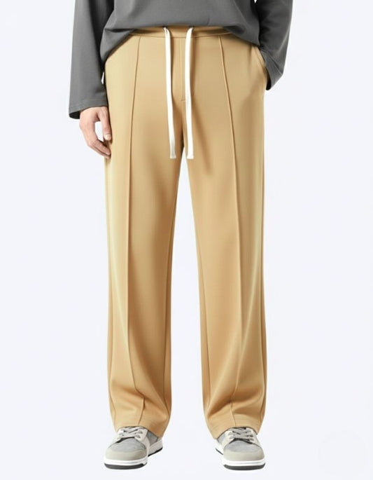 Men’s Pintuck Wide-Leg Camel Joggers
