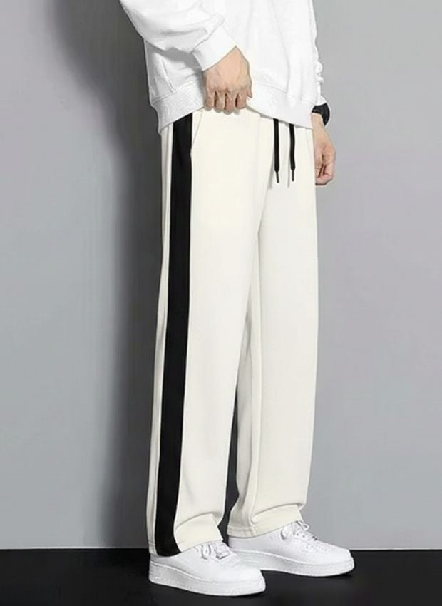 Men’s Side Stripe Relaxed Fit Track Pants ( White Color )