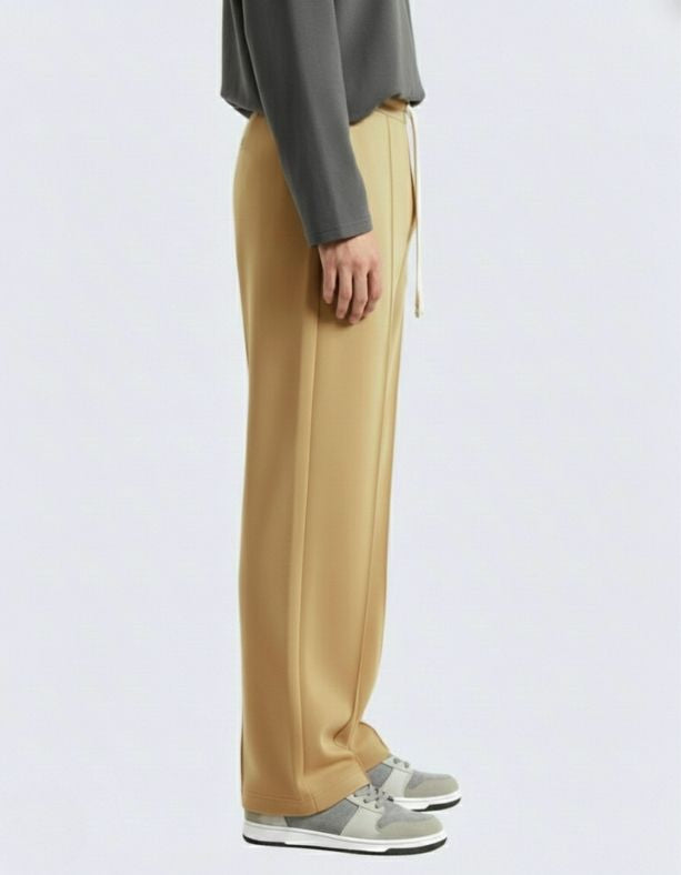 Men’s Pintuck Wide-Leg Camel Joggers