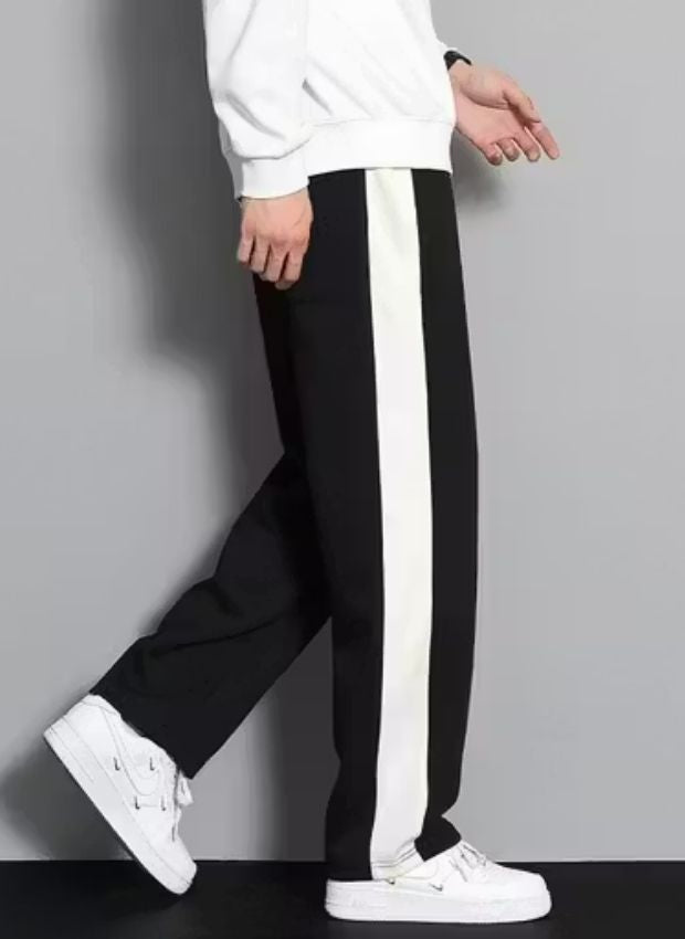Men’s Side Stripe Relaxed Fit Track Pants ( Black Color )