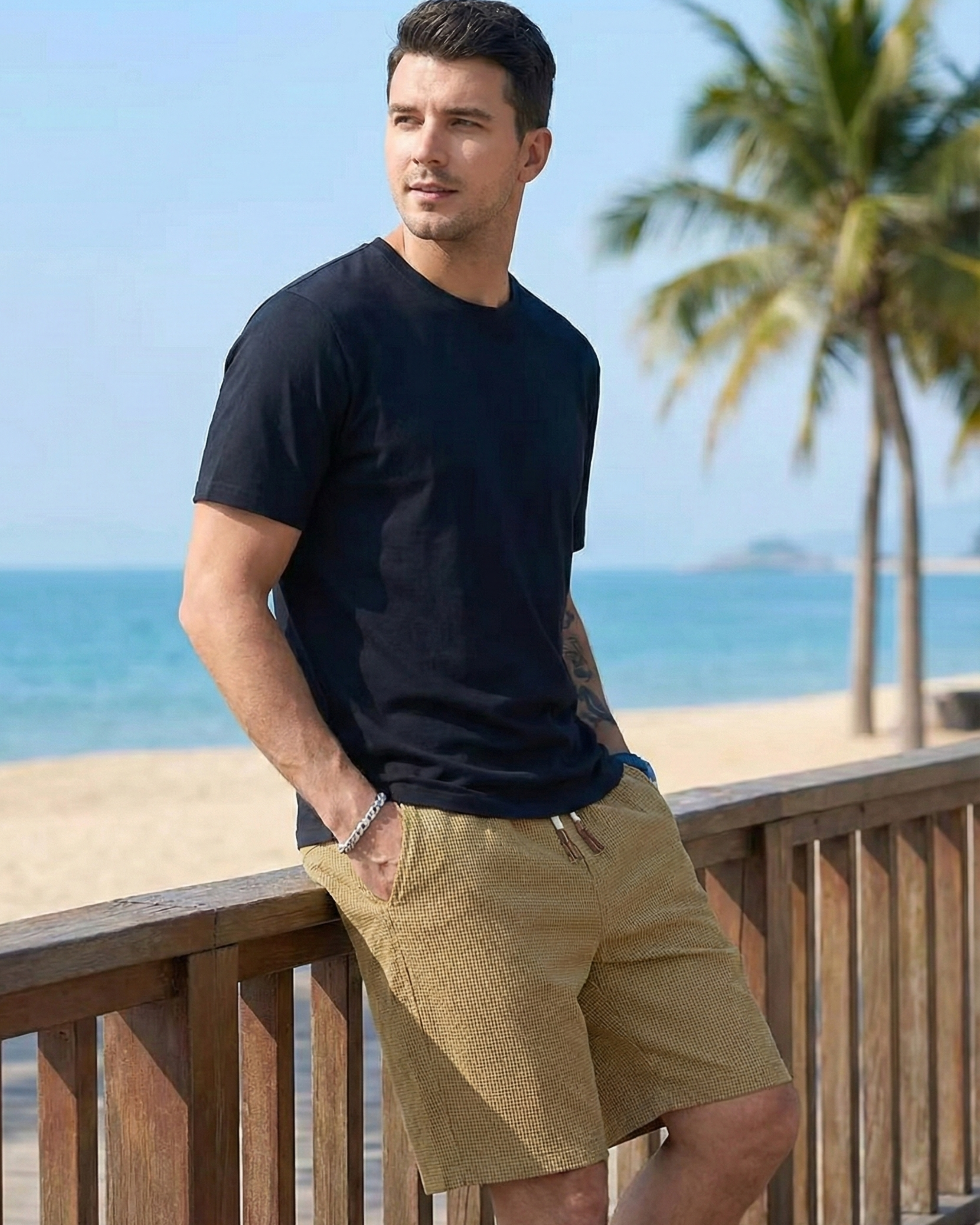 Stylish Men’s Casual Shorts – Lightweight textured Fabric, Cream Color