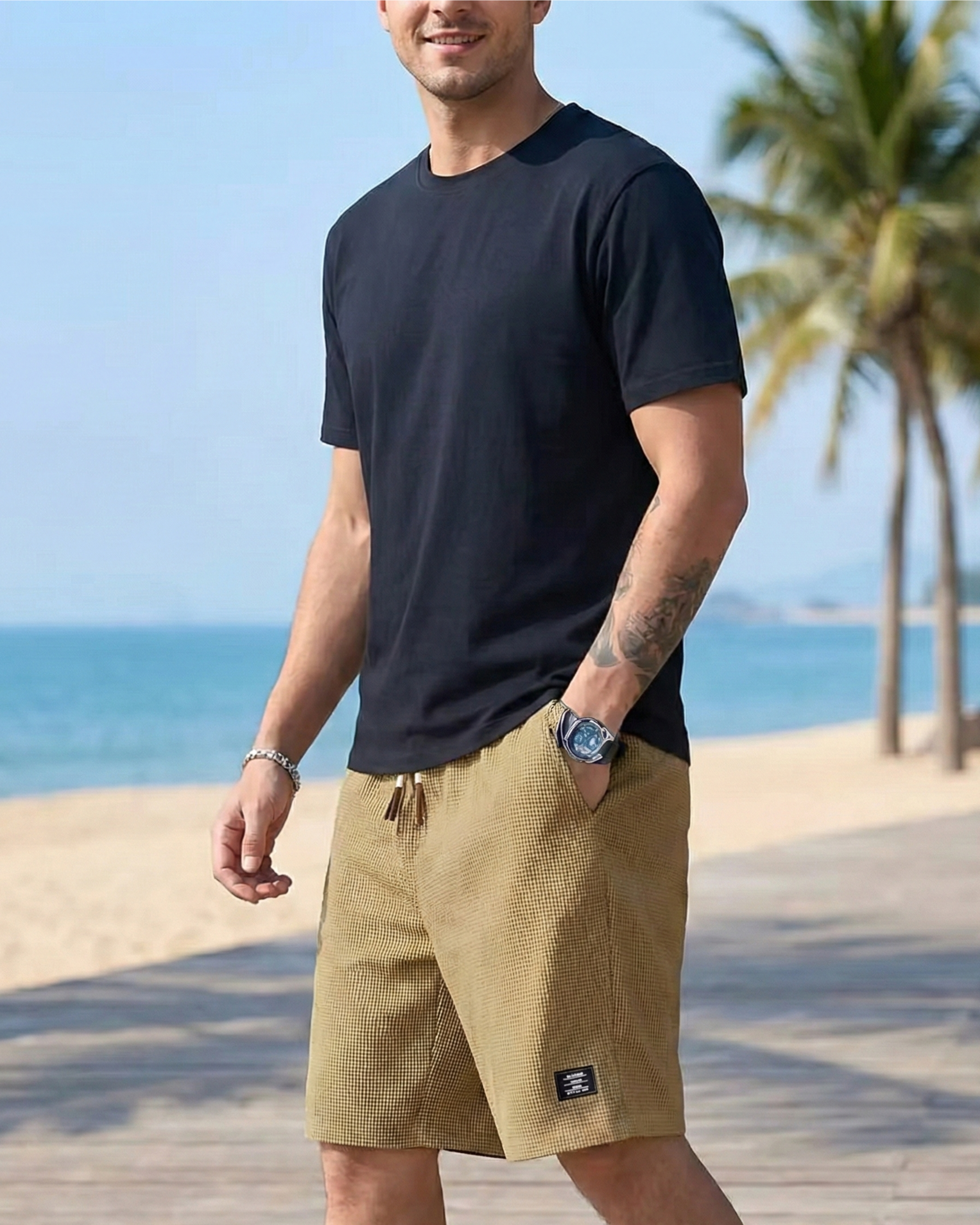 Stylish Men’s Casual Shorts – Lightweight textured Fabric, Cream Color