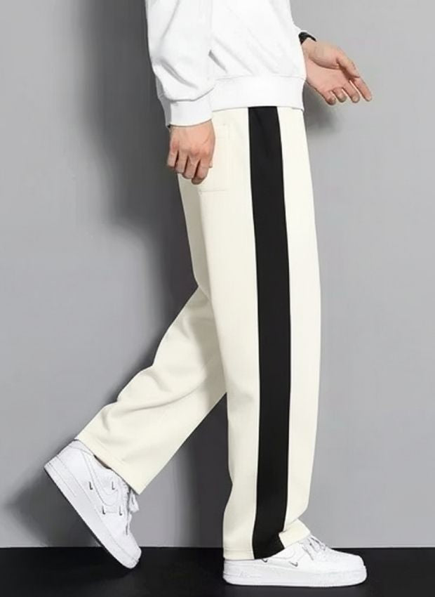 Men’s Side Stripe Relaxed Fit Track Pants ( White Color )