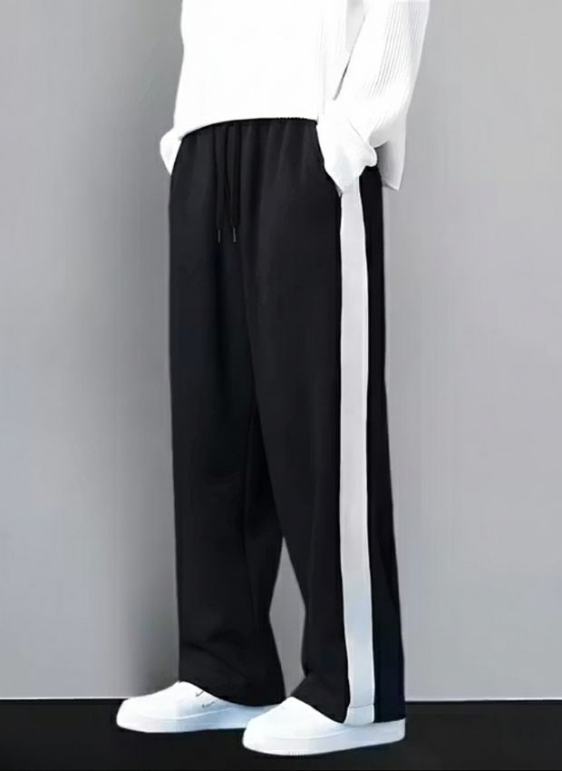 Men’s Side Stripe Relaxed Fit Track Pants ( Black Color )