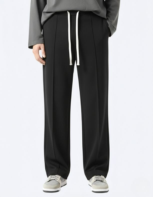 Men’s Pintuck Wide-Leg Black Joggers
