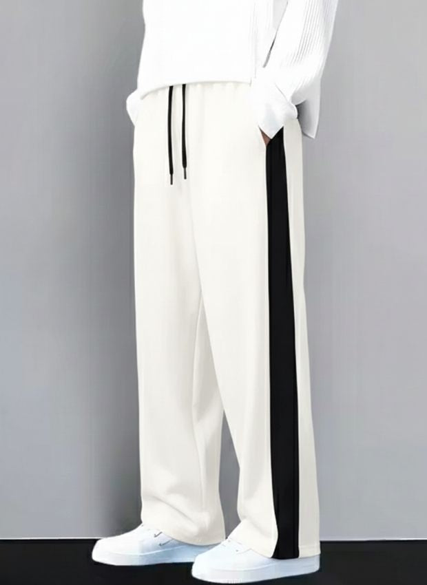 Men’s Side Stripe Relaxed Fit Track Pants ( White Color )
