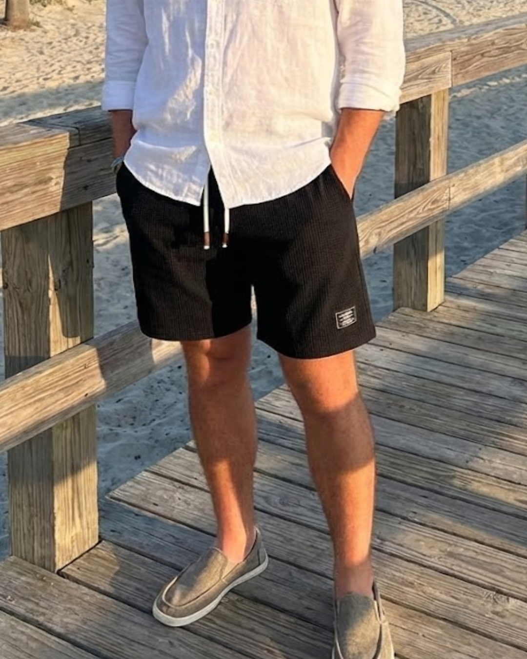 Stylish Men’s Casual Shorts – Lightweight textured Fabric, Black Color