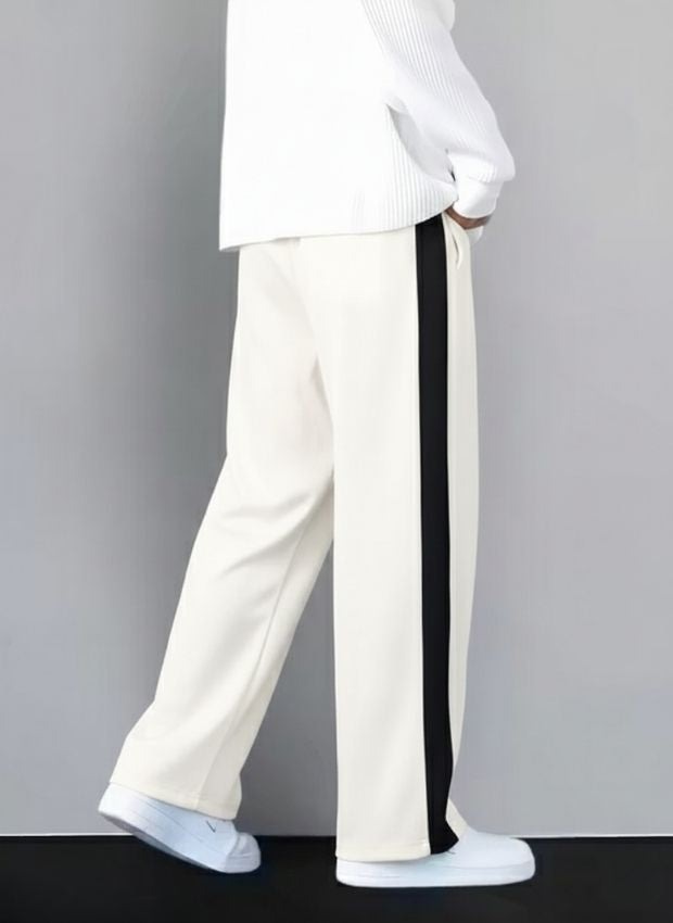 Men’s Side Stripe Relaxed Fit Track Pants ( White Color )