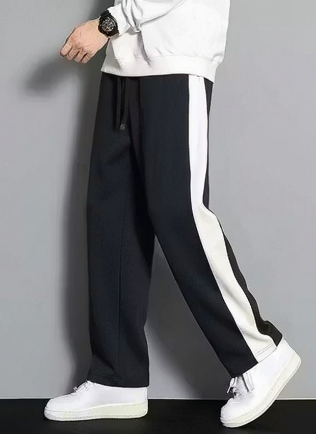 Men’s Side Stripe Relaxed Fit Track Pants ( Black Color )