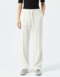 White Pintuck Wide-Joggers