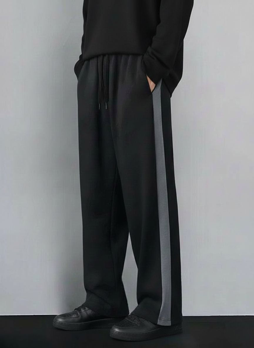Urban Relaxed-Fit Side Panel Black-Grey Joggers