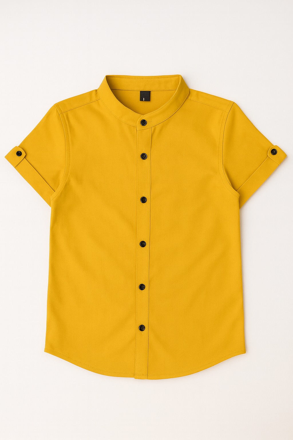 Boys Classic Yellow Short Sleeve Shirt with Mandarin Neck