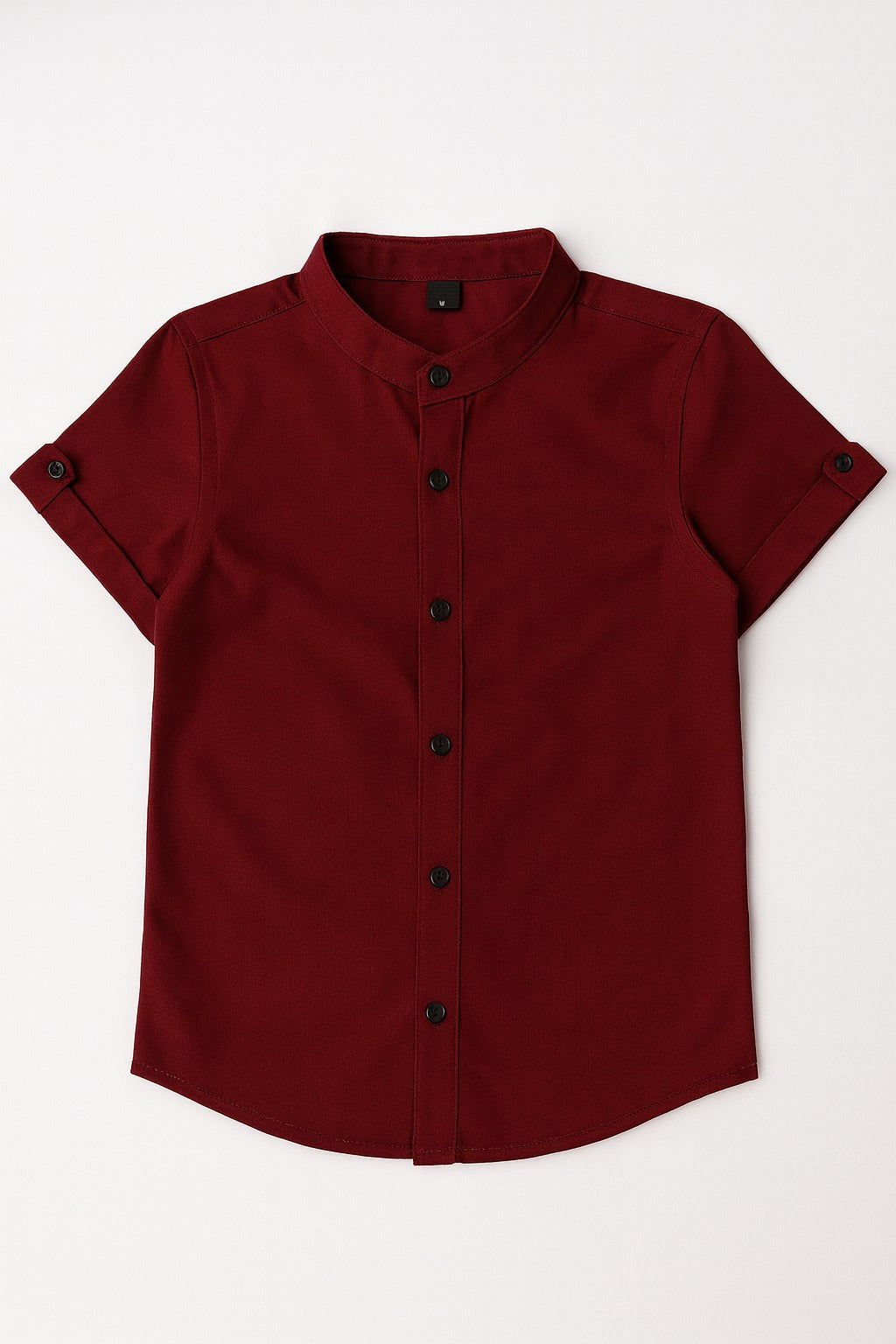 Boys Classic Maroon Short Sleeve Shirt with Mandarin Neck