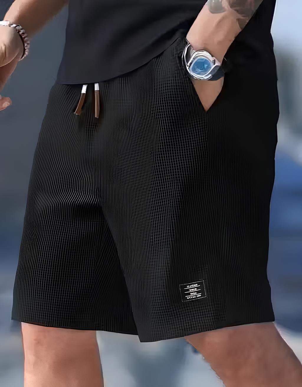 Stylish Men’s Casual Shorts – Lightweight textured Fabric, Black Color